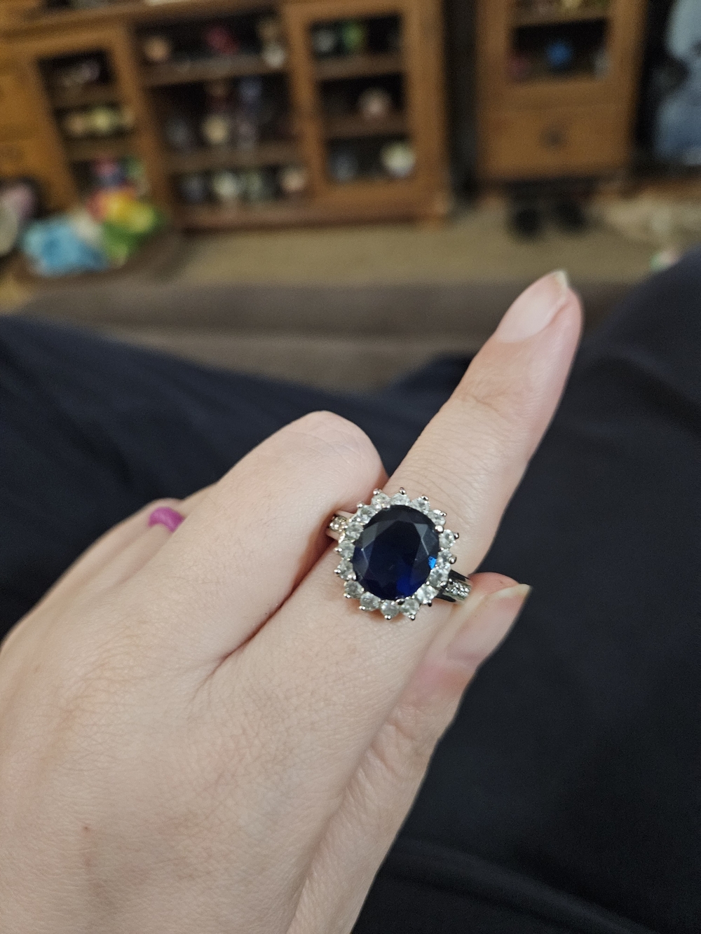 Classic Sapphire Halo Cocktail Ring Size 9